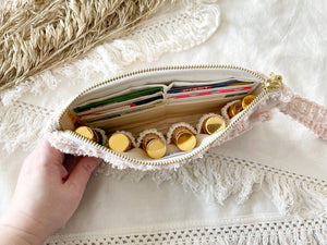Pink Wallet that holds essential oils