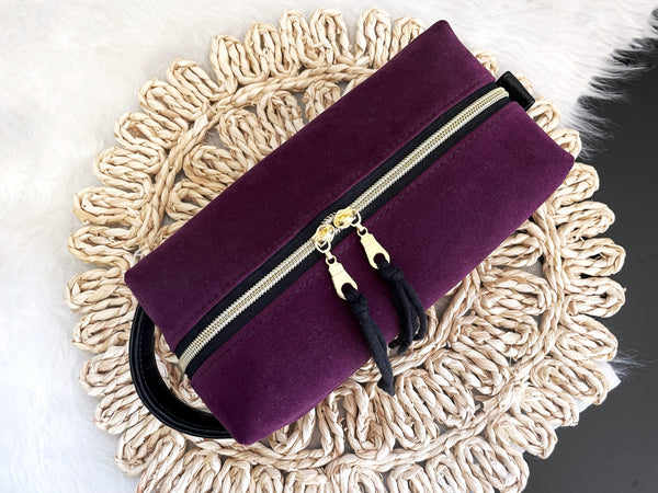 Deep Purple Velvet Boxy Makeup Bag