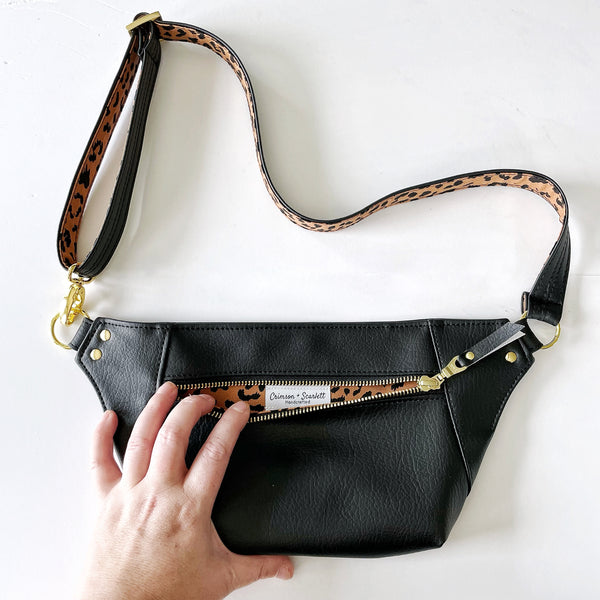 Black Faux Leather Hip Bag