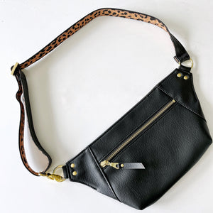 Black Faux Leather Hip Bag