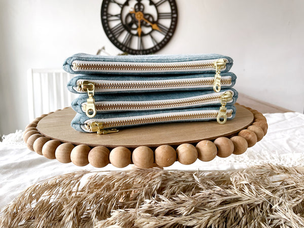 Distressed Light Blue Zipper Pouch