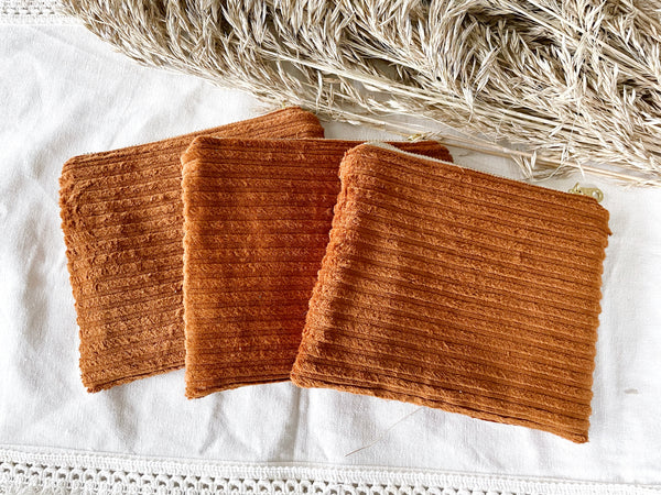 Rust Corduroy Zipper Pouch
