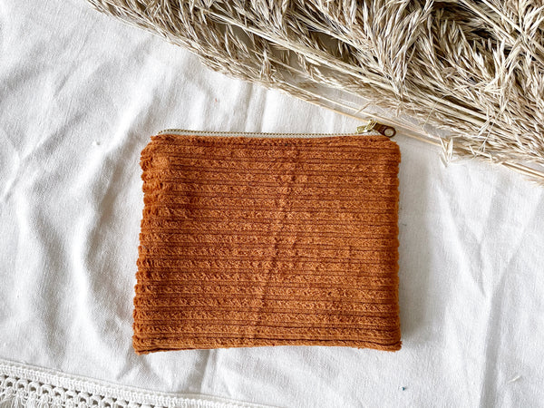 Rust Corduroy Zipper Pouch