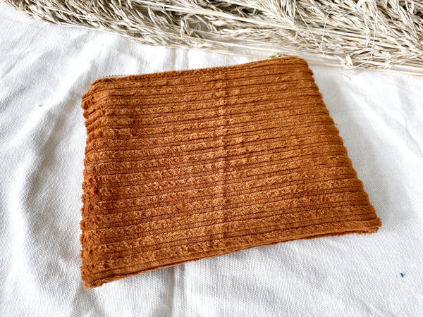 Rust Corduroy Zipper Pouch