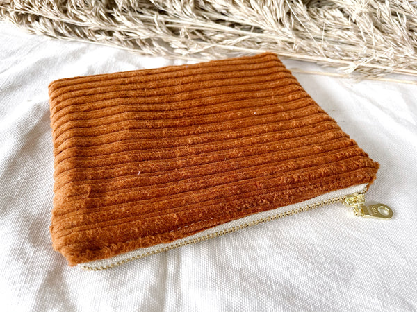 Rust Corduroy Zipper Pouch