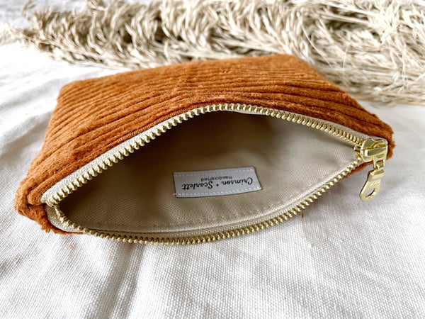 Rust Corduroy Zipper Pouch