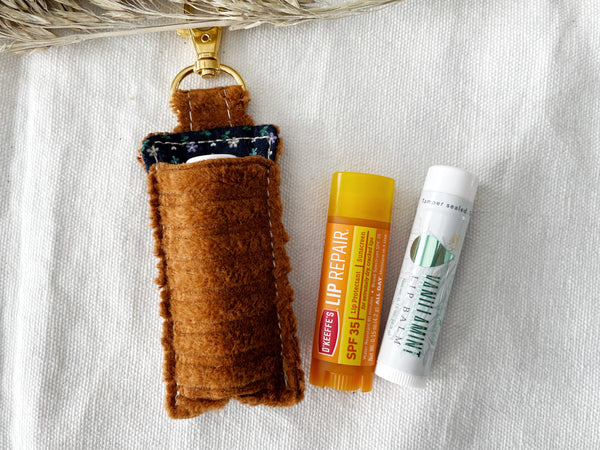 Rust Corduroy Lip Balm Holder