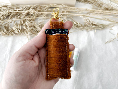 Rust Corduroy Lip Balm Holder