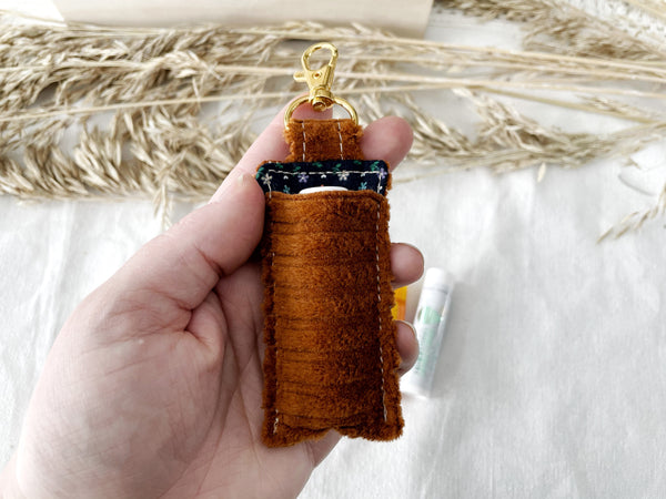 Rust Corduroy Lip Balm Holder