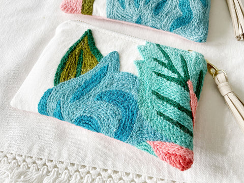 Pink Embroidered Small Essential Oil Bag