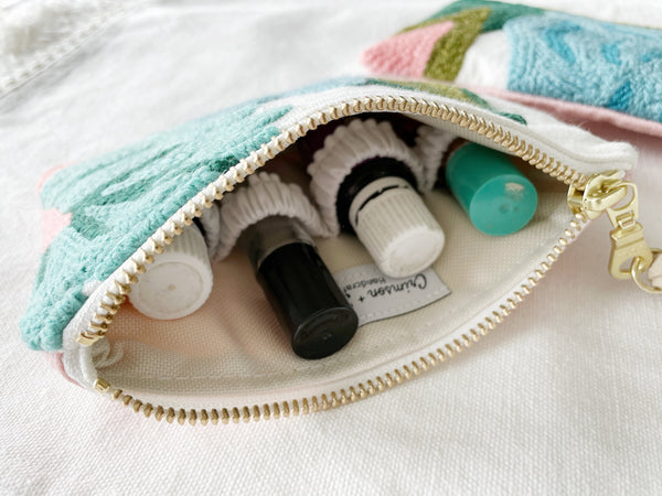 Pink Embroidered Small Essential Oil Bag
