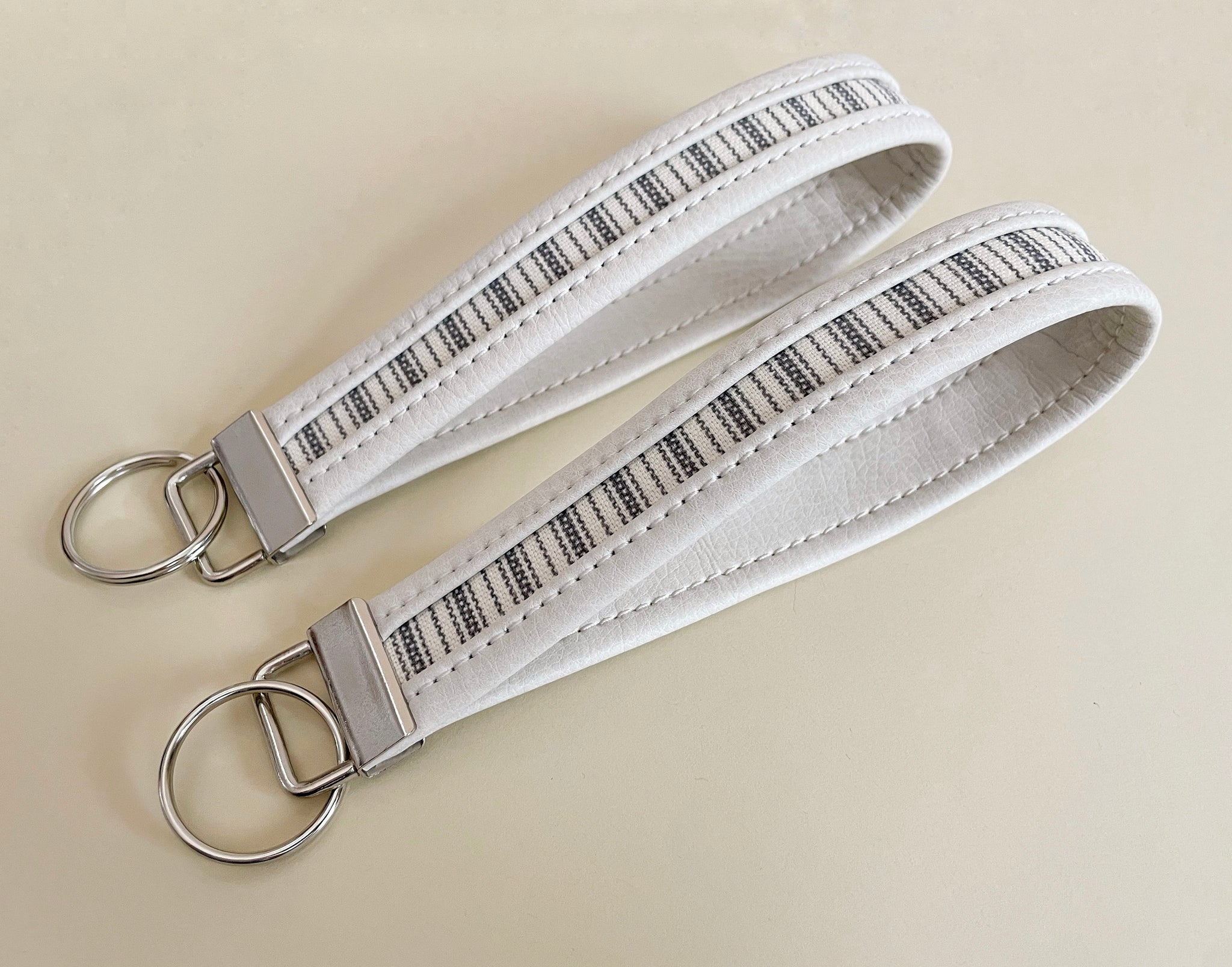 Faux Leather + Stripes Key Fob Wristlet