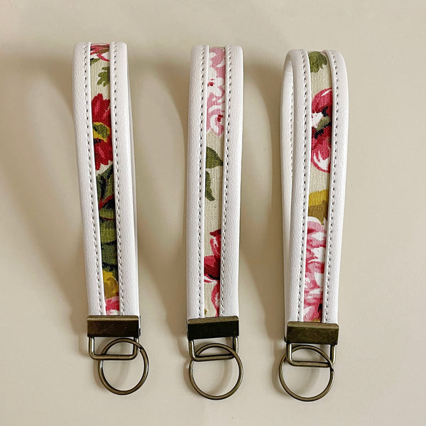 Faux Leather/ Vintage Floral Key Fob Wristlet