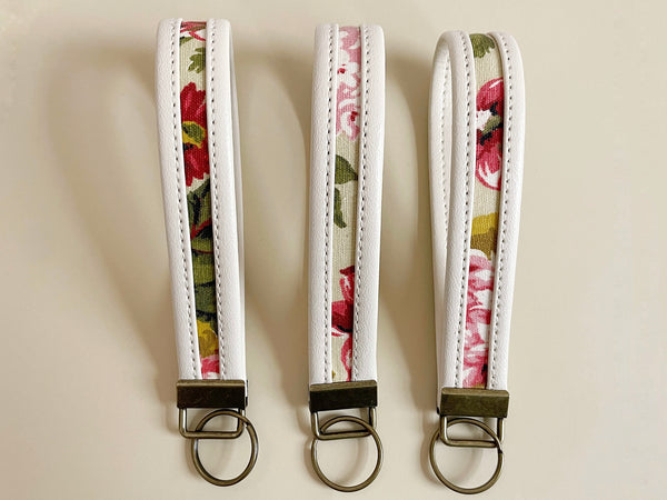 Faux Leather/ Vintage Floral Key Fob Wristlet