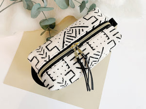 White/Black Mudcloth Boxy Makeup Bag