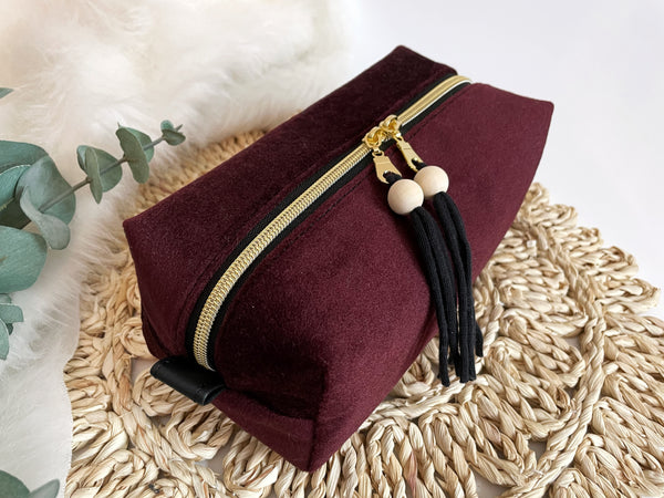 burgundy travel makeup bag Burgundy Velvet Boxy Makeup Bag – Crimson + Scarlett