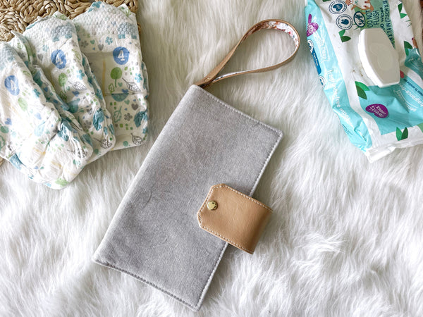 Gray Linen Diaper Wallet / Clutch