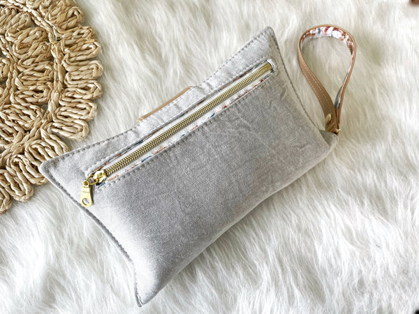 Gray Linen Diaper Wallet / Clutch