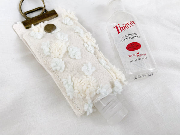 Neutral Floral Thieves Keychain, White Thieves Case, Hand Sanitizer Keychain, Hand Purifier Case