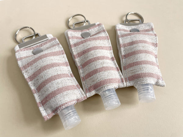 Blush and Cream Stripe Hand Purifier Holder Keychain