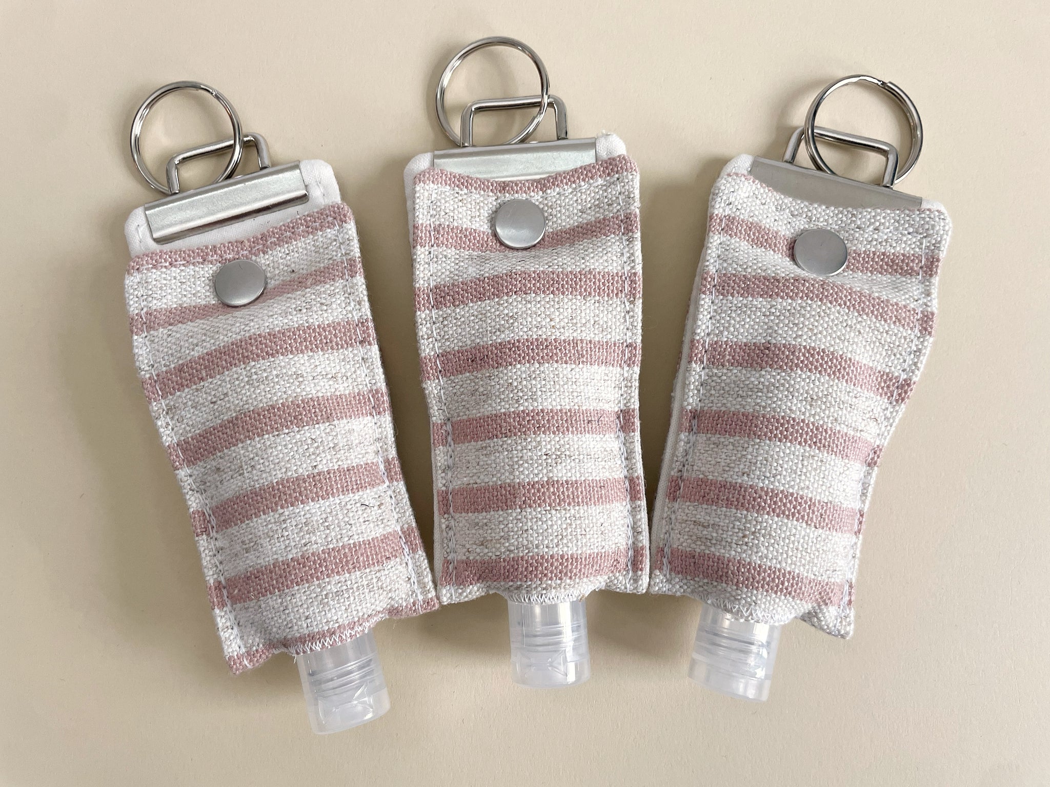 Blush and Cream Stripe Hand Purifier Holder Keychain