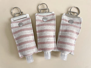 Blush and Cream Stripe Hand Purifier Holder Keychain