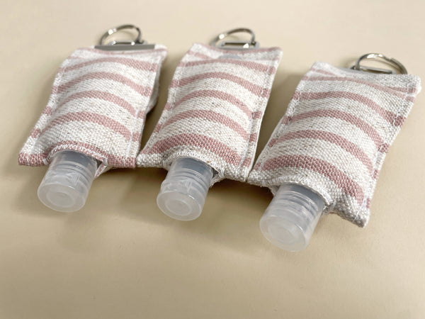 Blush and Cream Stripe Hand Purifier Holder Keychain