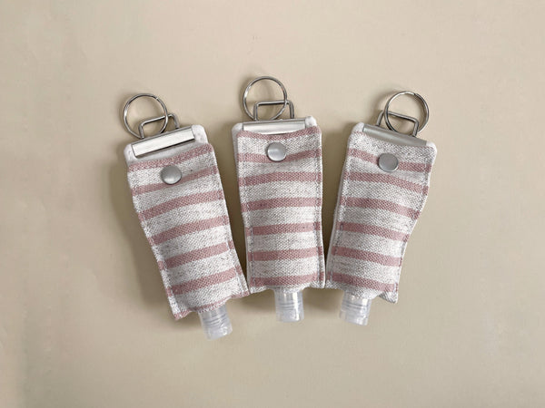 Blush and Cream Stripe Hand Purifier Holder Keychain